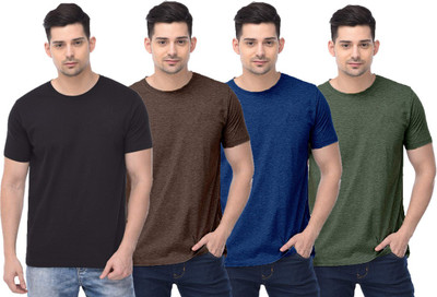 COLOR CAPITAL Solid Men Round Neck Black, Brown, Dark Blue, Green T-Shirt