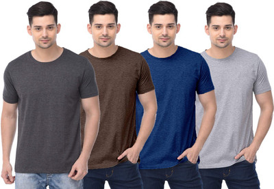 COLOR CAPITAL Solid Men Round Neck Grey, Brown, Dark Blue T-Shirt
