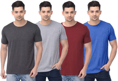 COLOR CAPITAL Solid Men Round Neck Grey, Maroon, Blue T-Shirt