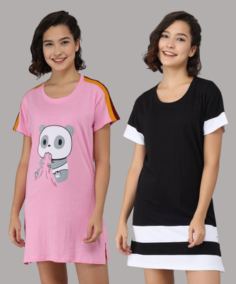 Christy World Women Nightshirts(Pink, Black)