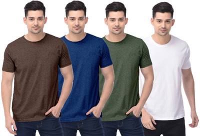 COLOR CAPITAL Solid Men Round Neck Brown, Dark Blue, Green, White T-Shirt
