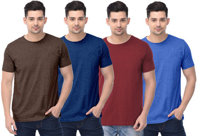 COLOR CAPITAL Solid Men Round Neck Brown, Dark Blue, Maroon, Blue T-Shirt