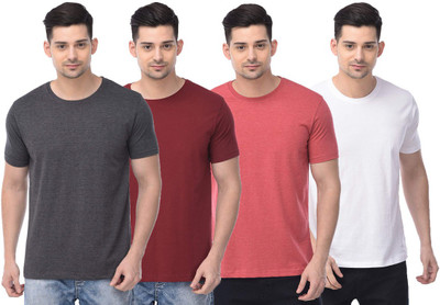 COLOR CAPITAL Solid Men Round Neck Grey, Maroon, Red, White T-Shirt