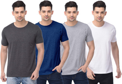 COLOR CAPITAL Solid Men Round Neck Grey, Dark Blue, White T-Shirt