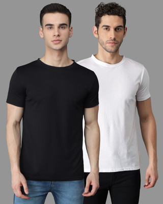 deslizar Solid Men Round Neck Black, White T-Shirt