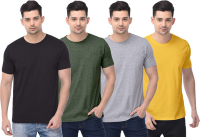 COLOR CAPITAL Solid Men Round Neck Black, Green, Grey, Yellow T-Shirt