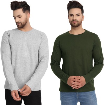 ESPARTO Solid Men Round Neck Green, Grey T-Shirt