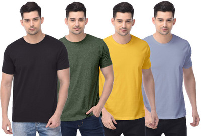 COLOR CAPITAL Solid Men Round Neck Black, Green, Yellow, Light Blue T-Shirt