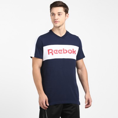 REEBOK Printed Men Round Neck Blue T-Shirt