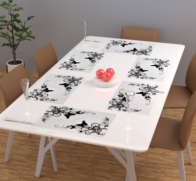 FRC Decor Rectangular Pack of 6 Table Placemat(Black, PVC)