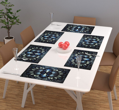 FRC Decor Rectangular Pack of 6 Table Placemat(Black, PVC)