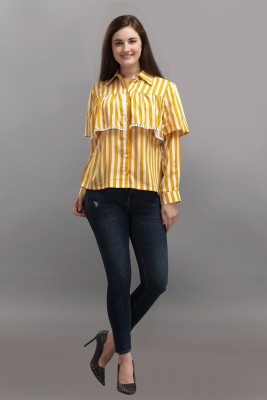 URBAN LUXE Casual 3/4 Sleeve Striped Women White, Yellow Top