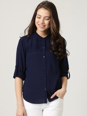 Clothzy Party 3/4 Sleeve Solid Women Blue Top