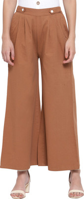 PLUSS Solid Women Brown Track Pants