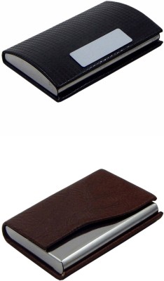 ORBIT Men Black, Brown Genuine Leather, Fabric Card Holder(7 Card Slots, Pack of 2)