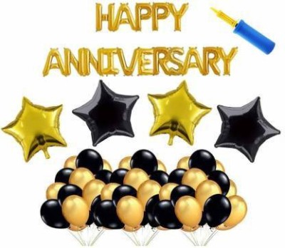 True Deals 24x7 Solid Party Propz 56Pcs Happy Anniversary Foil Banner with Balloons and Foil Star with Air Pump for Anniversary Decoration Item Combo Balloon(Multicolor, Pack of 56)