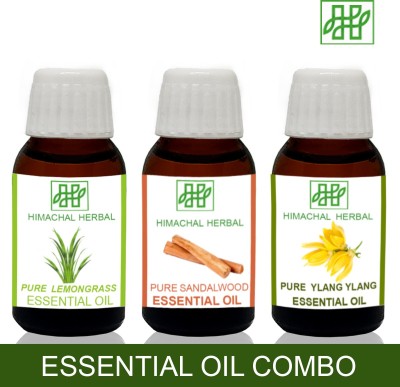 Himachal Herbal LEMONGRASS-SANDALWOOD-YLANG YLANG ESSENTIAL OIL FOR COSMETIC SOAP MAKING AROMATHERAPY-3PC EACH 10ML(30 ml)