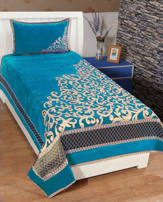 akr CREATION 190 TC Velvet Single Abstract Flat Bedsheet(Pack of 1, Blue)