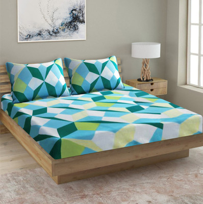 Flipkart SmartBuy 144 TC Cotton King Geometric Flat Bedsheet(Pack of 1, Green)