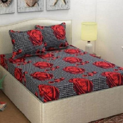 Kwality Collection Polycotton Double Flat 150 TC Floral Bedsheet(Pack of 1, Black)