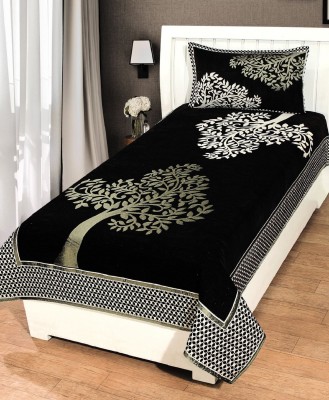 akr CREATION 190 TC Velvet Single Printed Flat Bedsheet(Pack of 1, Black)