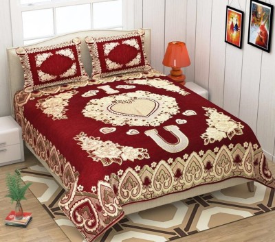 HOMIMPEX 150 TC Cotton Double Floral Flat Bedsheet(Pack of 3, Red)