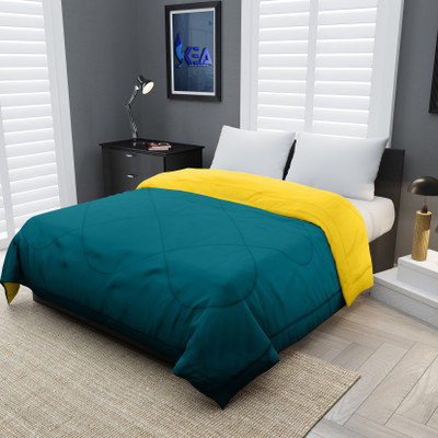 KEA Solid Single Comforter for  Mild Winter(Microfiber, Cyan-Yellow)
