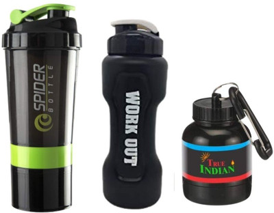 TRUE INDIAN 500 ml Plastic Shaker(Pack of 3, Green, Black)