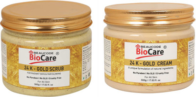 BEAUCODE BioCare 24K-Gold Face and Body Scrub and Cream Pack of-2 (500g)(2 Items in the set)