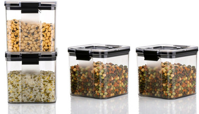 makewell Plastic Grocery Container  - 700 ml(Pack of 4, Black)