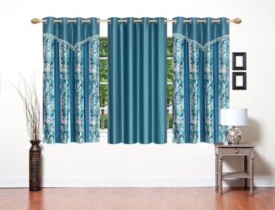 Stella Creations 154 cm (5 ft) Polyester Room Darkening Window Curtain (Pack Of 3)(Printed, Blue)
