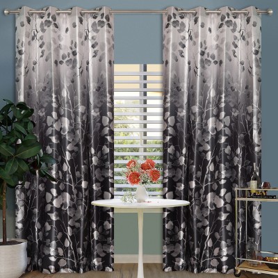 Veronica Deco 274 cm (9 ft) Polycotton Room Darkening Long Door Curtain (Pack Of 2)(Printed, Xanadu Grey)