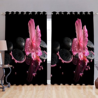 AAI 154 cm (5 ft) Polyester Room Darkening Window Curtain (Pack Of 2)(Floral, Black)