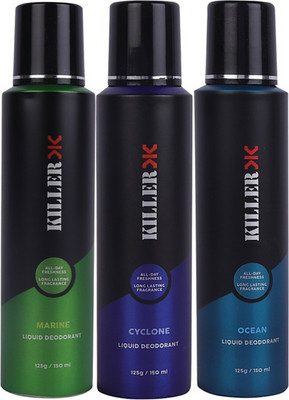 KILLER marine, cyclone, ocean deodorant pack of 3(450ml) Body Spray  -  For Men & Women(450 ml, Pack of 3)