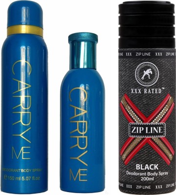 Carry Me Blue Gift Set & XXX Rated Zipline Black Body Spray  -  For Men & Women(450 ml, Pack of 3)