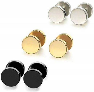 NIMZ Mens & Women Fashion Jewellery Valentine Platinum Black Blue Golden Silver Surgical Plug Combo Hoop Ear piercing Studs stainless Steel Jewelry Stylish Fancy Party wear casual High Gold Polish Daily use simple Magnet non Pierced Round pressing Dumbell Multicolor press OM Earrings Combo Set pack 