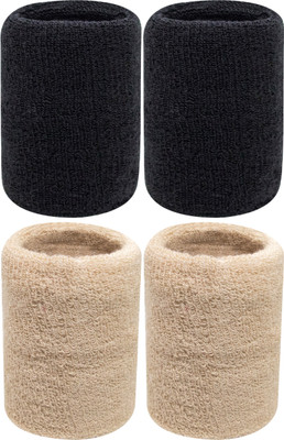 Neska Moda Cotton Wrist Band Fitness Band(Black, Beige, Pack of 4)