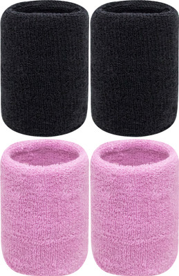 Neska Moda Cotton Wrist Band Fitness Band(Black, Pink, Pack of 4)