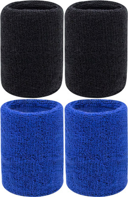 Neska Moda Cotton Wrist Band Fitness Band(Black, Blue, Pack of 4)