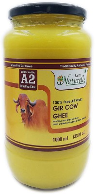 Farm Naturelle A2 Cow Ghee from Grass Fed Desi Gir Cow's Milk, Made from Curd by Vedic Bilona Method-Golden, Grainy & Aromatic, Keto Friendly, Glass Jar-1000ml Ghee 1000 g Glass Bottle