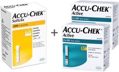 ACCU-CHEK 2 Active 100 strips with 1 Softclix Lancets 200 Glucometer Strips