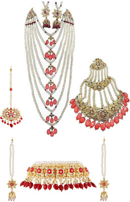 hurrio Mother of Pearl Gold-plated Ruby Red Jewellery Set(Pack of 1)