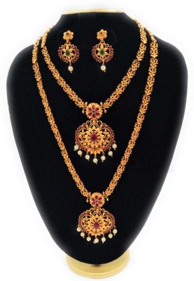 PBM CREATIONS Copper Gold-plated Multicolor, Gold, Red, Pink, Green, White Jewellery Set(Pack of 1)