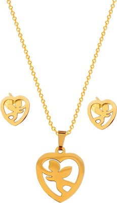 Sullery Valentine Day Delicate Heart Shape Locket Necklace Chain With Earring Gold-plated Stainless Steel Pendant