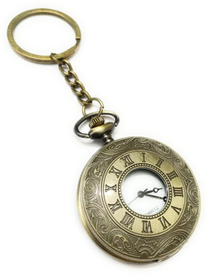 TheKeyHouse Antique Metallic Famous Roman Number Theme Vintage Gandhi Style Pocket Watch Key Chain With Key Ring for Men/Women. Key Chain
