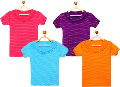Jimmy Jammy Girls Polka Print Pure Cotton Regular T Shirt(Multicolor, Pack of 4)