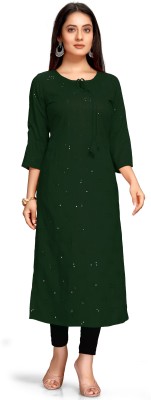 Merira Women Embroidered Straight Kurta(Green)