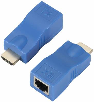 LipiWorld HDMI Extender 30m to RJ45 LAN Ethernet Port 4k HDMI Network Transmitter (TX) Receiver (RX) Adapter Dongle Converter Over Cat5e Cat6 Cable for HDTV 1080P-Blue Lan Adapter
