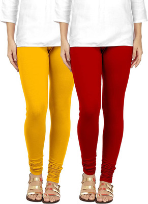 F A T A H Churidar  Ethnic Wear Legging(Maroon, Yellow, Solid)