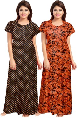 Mithitashu Women Nighty(Orange, Black)